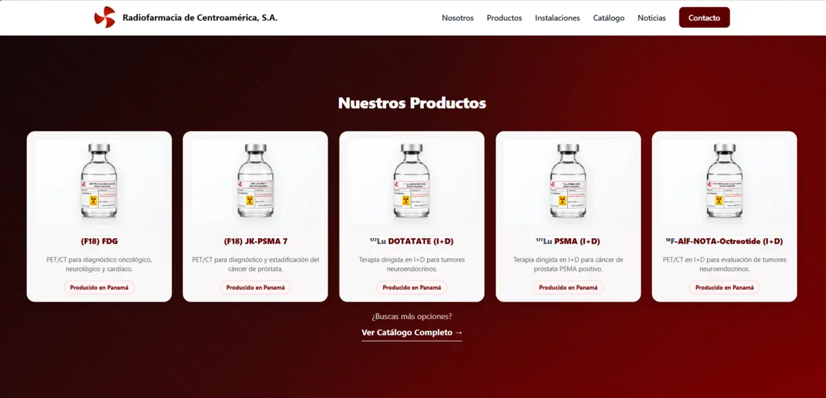 Sección de productos de Radiofarmacia de Centroamérica